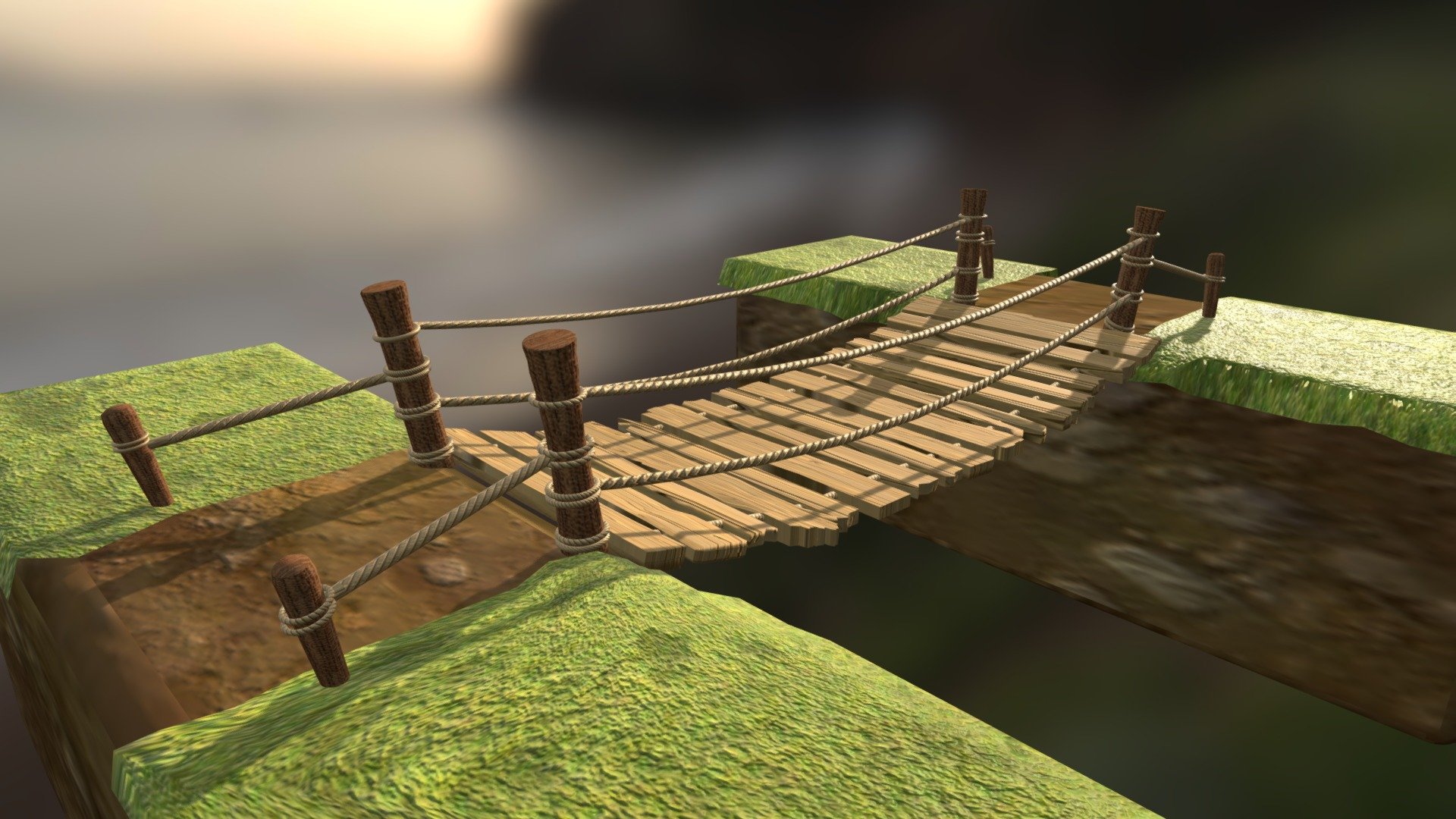 bridge made from rope and wooden planks - rope bridge - Download Free 3D model by amyvanzi98 3d model