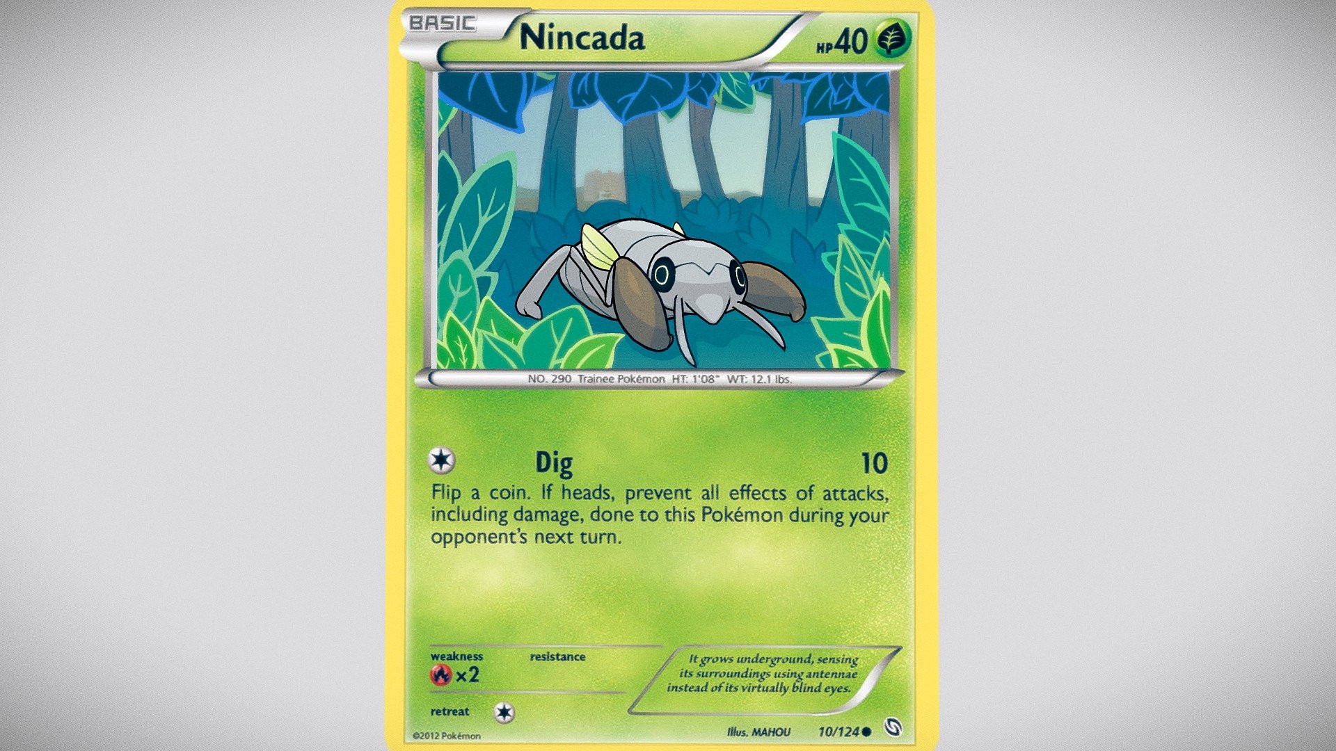A fun side project with the goal of recreating a Pokemon card with the picture being 3D. This card is actually one which I have, and chose because I like the style and the parallax layers, and thought it would be an easy one to try out. I definitely want to do more of these in the future!

The most difficult part was actually just that Maya wouldnt render so many planes at once. So I had to reupload as a draft to sketchfab to check the model, and tehn make my changes based on the sketchfab model.

You can see the original card here:
https://pkmncards.com/wp-content/uploads/en_US-BW6-010-nincada.jpg - Nincada - Pokemon Card - 3D Model Recreation - 3D model by Hayley Jacka (@HayleyJacka) 3d model