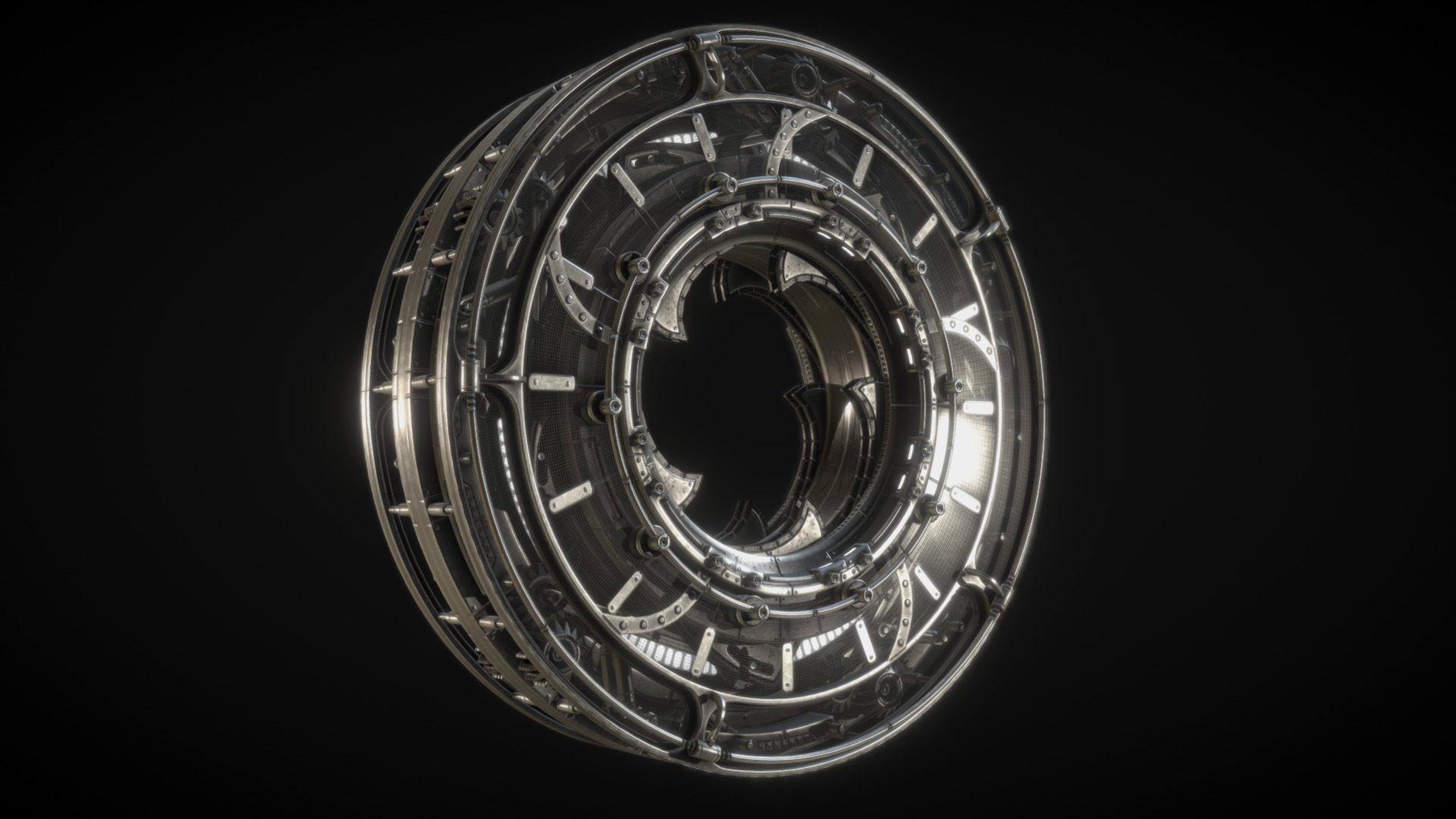 An animated mechanical iris door / hatch.

Modeling and animating was done in Blender, textures in Substance Painter and renders in Marmoset Toolbag. Check out the renders and breakdown here ArtStation link

Textures: 1024x1024 (albedo, roughness, metalness, emission, transparency and AO maps) - Mechanical Iris Door / Hatch - 3D model by Sami Tarvainen (@samitarvainen) 3d model