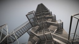 Industrial Staircase Low-Poly (Galvanized) metal, iron, railing, vis-all-3d, 3dhaupt, galvanized-steel, low-poly, staircase, modular, industrial, steel