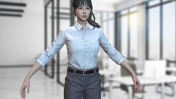 Woman in a business suit Lowpoly Gameassets suit, cloth, shirt, work, highheel, fashion, skirt, business, young, shoes, uniform, woman, outfit, wear, pbrtextures, blouse, pant, character, girl, pbr