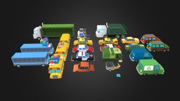 Vehicles Pack police, truck, cab, taxi, schoolbus, roomba, carbage, vehicle, car, folkrift