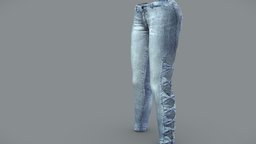 Female Bow Jeans green, fashion, side, girls, clothes, pants, pink, rise, jeans, casual, womens, cutout, wear, bows, denim, waist, pbr, low, poly, female, blue