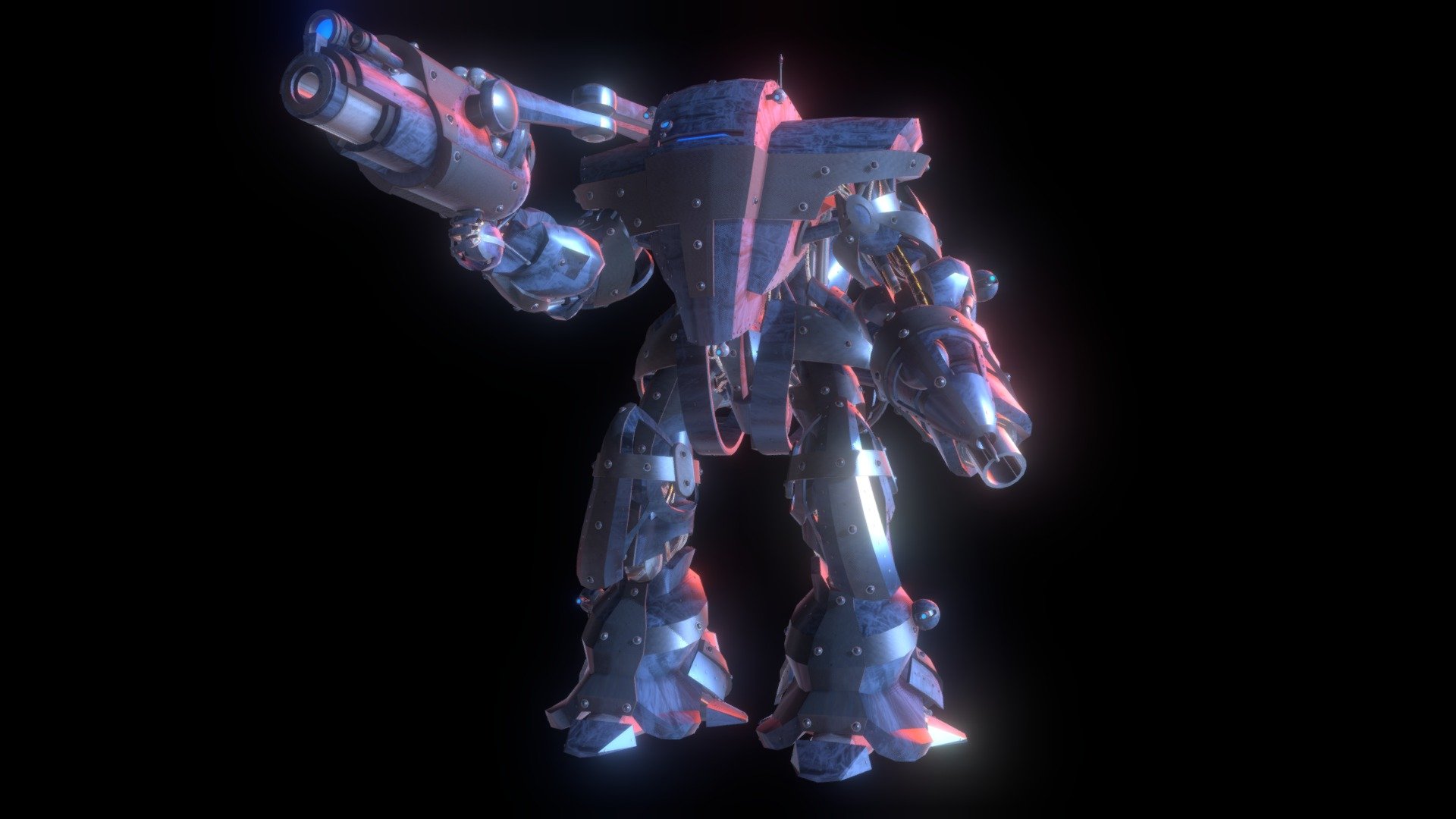 A mech I modeled in 2013 for fun.  I set up a simple IK rig for this walk cycle 3d model