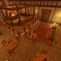 3D RPG Pub Set lamp, drink, rpg, pub, night, table, old, lowpoly, chair, wood