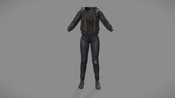 4in1 Female Padded Jacket Casual Full Outfit winter, full, front, fashion, girls, jacket, top, open, clothes, sports, pants, coat, shoes, realistic, tank, real, casual, womens, padded, outfit, sneakers, ripped, wear, sporty, denim, knees, cool, pbr, low, poly, female, black