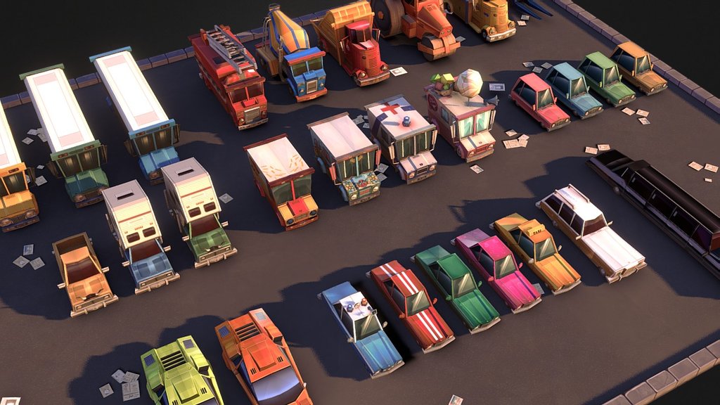 Low poly stylized vehicles pack available for download at Sketchfab Store.Contains 29 vehicles to kickstart your game project! From a fire brigade to a stretch limousine&hellip; this set has got you covered 3d model