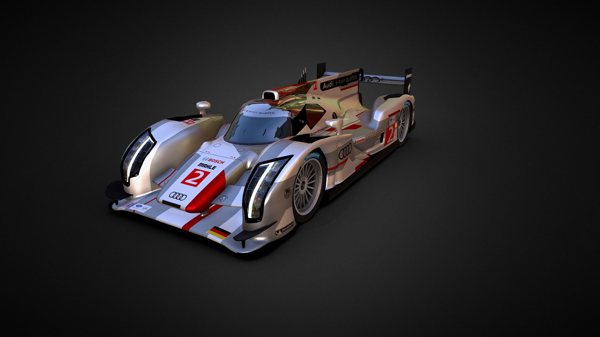 Car made in school, the body is a fuse of the R18 used in the presentation of the car in 2011 and the one that race the season.
The skin is the E-tron quattro one of the 12h of Sebring 2013 adapted on it - Audi R18 2011 - 3D model by Kefla 3d model