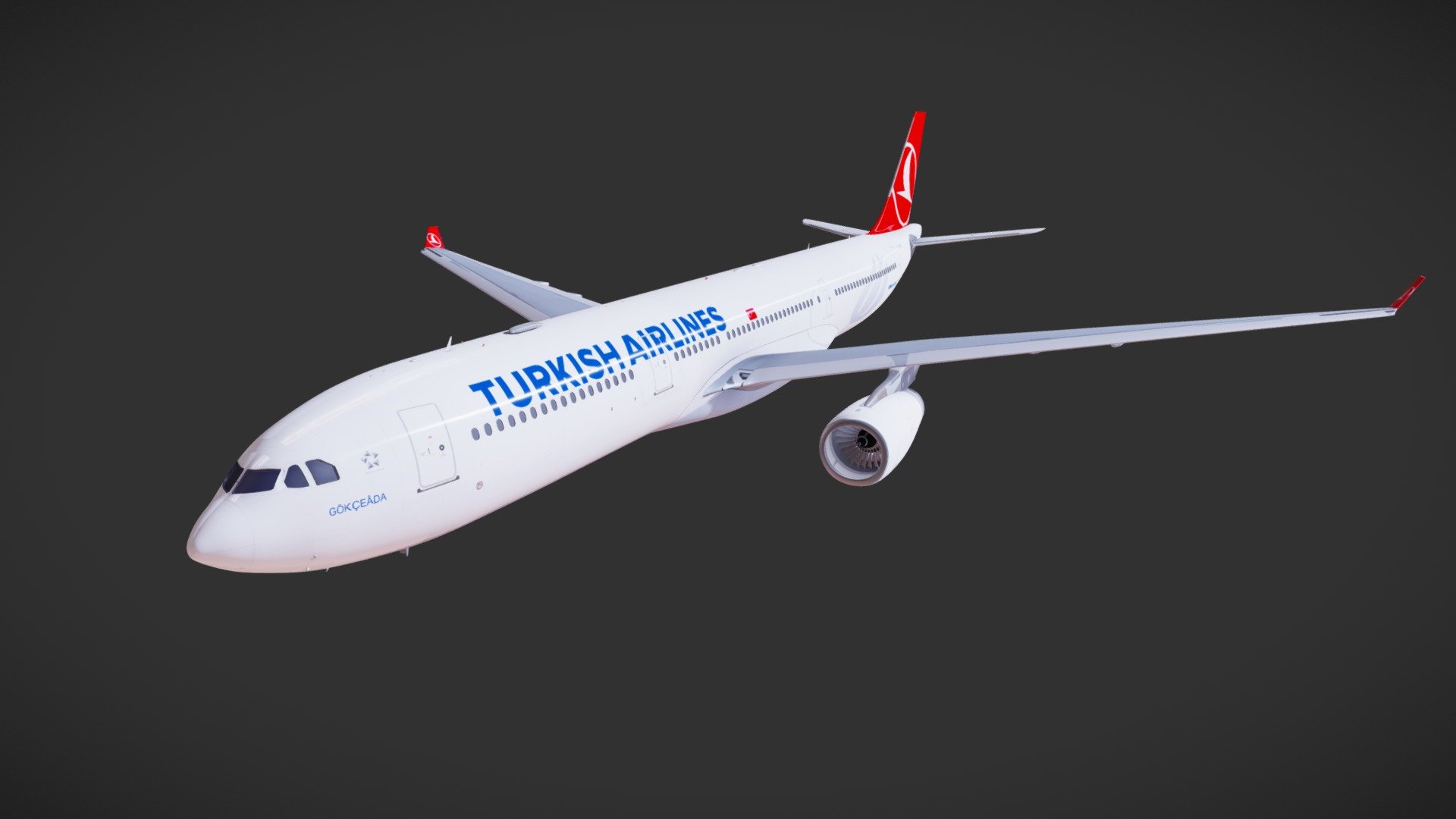 Airbus A330-343.

Rolls Royce Trent 700 Engines.

Flight Control Surfaces and Gears are Seperate Meshes.

Textures from Inibuilds.
UVs were made to be compatible with Liveries for the Aerosoft A330 Professional.

Uploaded using the Turkish Airlines Livery.

Potentially for Flight Simulator 2020 (Model not textures).

Model is 100% by me.
Livery is not mine 3d model