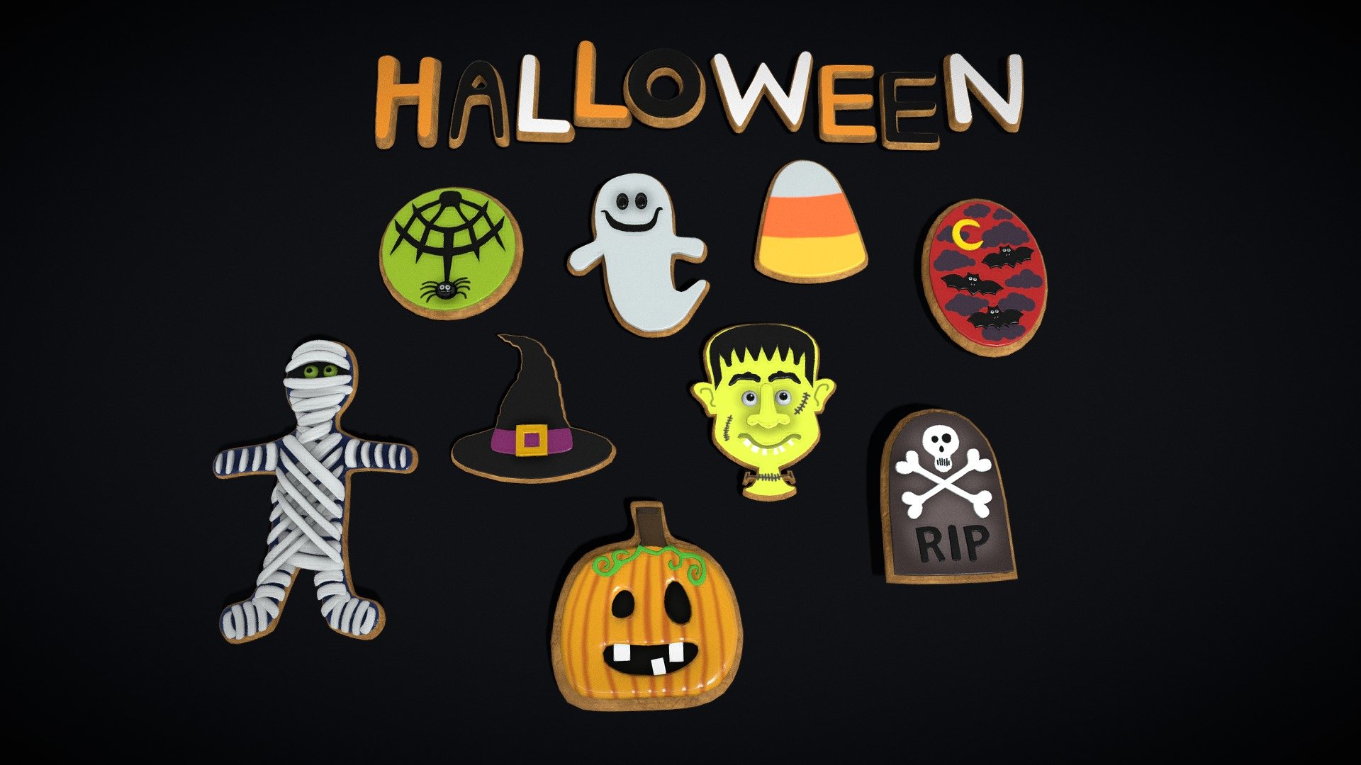 Halloween Cookies Sets One Two Three and Letters 3D Model Collection
VR / AR / Low-poly 4/4
PBR 4/4
4K Texture PNG - Halloween Cookies Sets One Two Three and Letters - Buy Royalty Free 3D model by GetDeadEntertainment 3d model