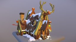 Stylised wood house ice, snow, stylised, cold, cartoon, model, house, stylized