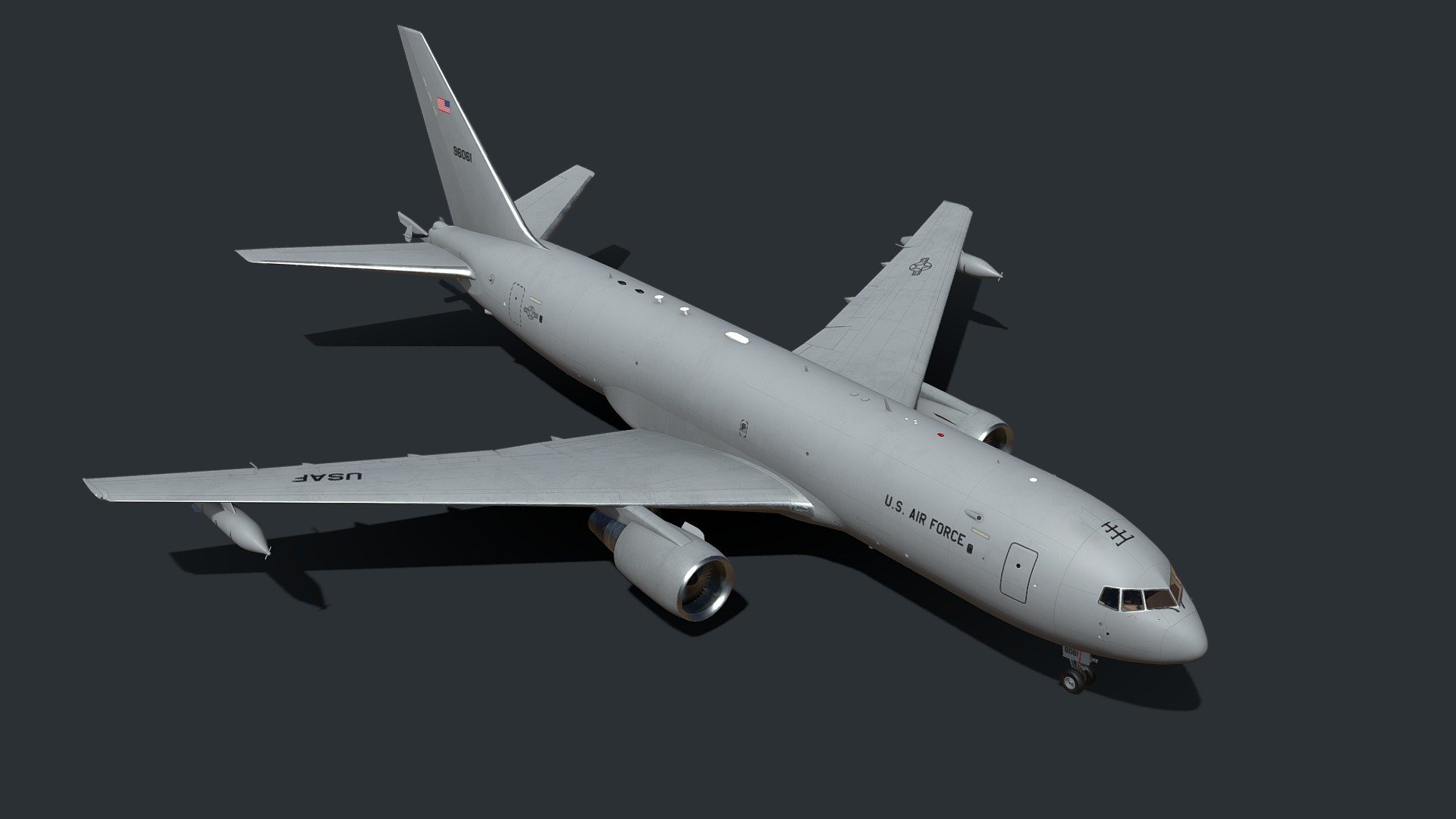 The Boeing KC-46 Pegasus is an American military aerial refueling and strategic military transport aircraft developed by Boeing from its 767 jet airliner. In February 2011, the tanker was selected by the United States Air Force (USAF) as the winner in the KC-X tanker competition to replace older Boeing KC-135 Stratotankers. The first aircraft was delivered to the Air Force in January 2019.[4] The Air Force intends to procure 179 Pegasus aircraft by 2027 3d model