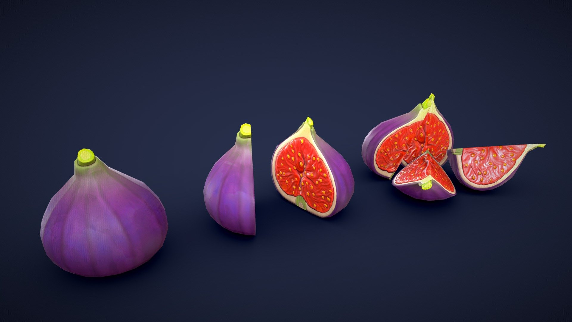 This asset pack contains 7 different fig meshes. Whether you need some fresh ingredients for a cooking game or some colorful props for a supermarket scene, this 3D stylized fig asset pack has you covered! 

Model information:




Optimized low-poly assets for real-time usage.

Optimized and clean UV mapping.

2K and 4K textures for the assets are included.

Compatible with Unreal Engine, Unity and similar engines.

All assets are included in a separate file as well.
 - Stylized Fig - Low Poly - Buy Royalty Free 3D model by Lars Korden (@Lark.Art) 3d model