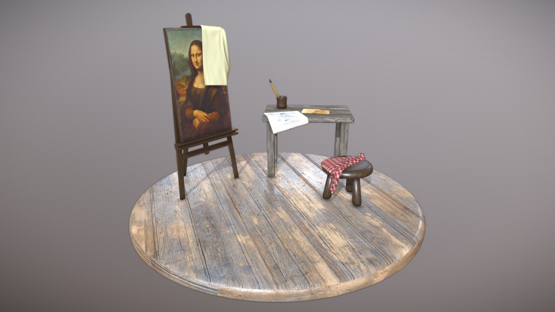 Da Vinci workshop with the Mona Lisa painting on the easel - Da Vinci workshop - Download Free 3D model by Wittybacon 3d model