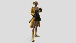Yellow Blaze shorts, machinegun, coat, raincoat, shoes, collar, yellow, braids, yellowjacket, punkgirl, krissvector, weapon, charactermodeling
