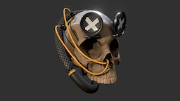 Cyber Skull prop, punk, bone, cyberpunk, pipes, metal, gameart, skull, futuristic, plastic, space