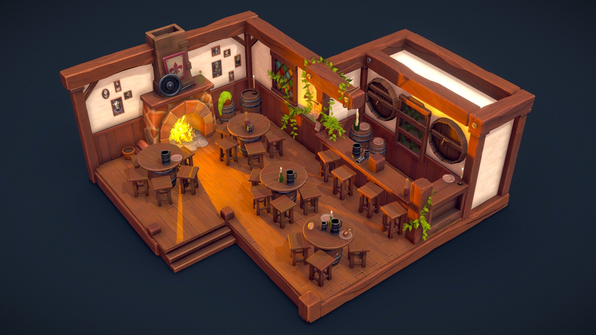 Models: Blender, ZBrush

Textures: Substance Painter

Check out the ArtStation entry for Unreal renders and breakdown.

The main goal of making this was to learn and get used to Blender, coming from Maya.

Based on the beautiful concept &ldquo;The Tavern
