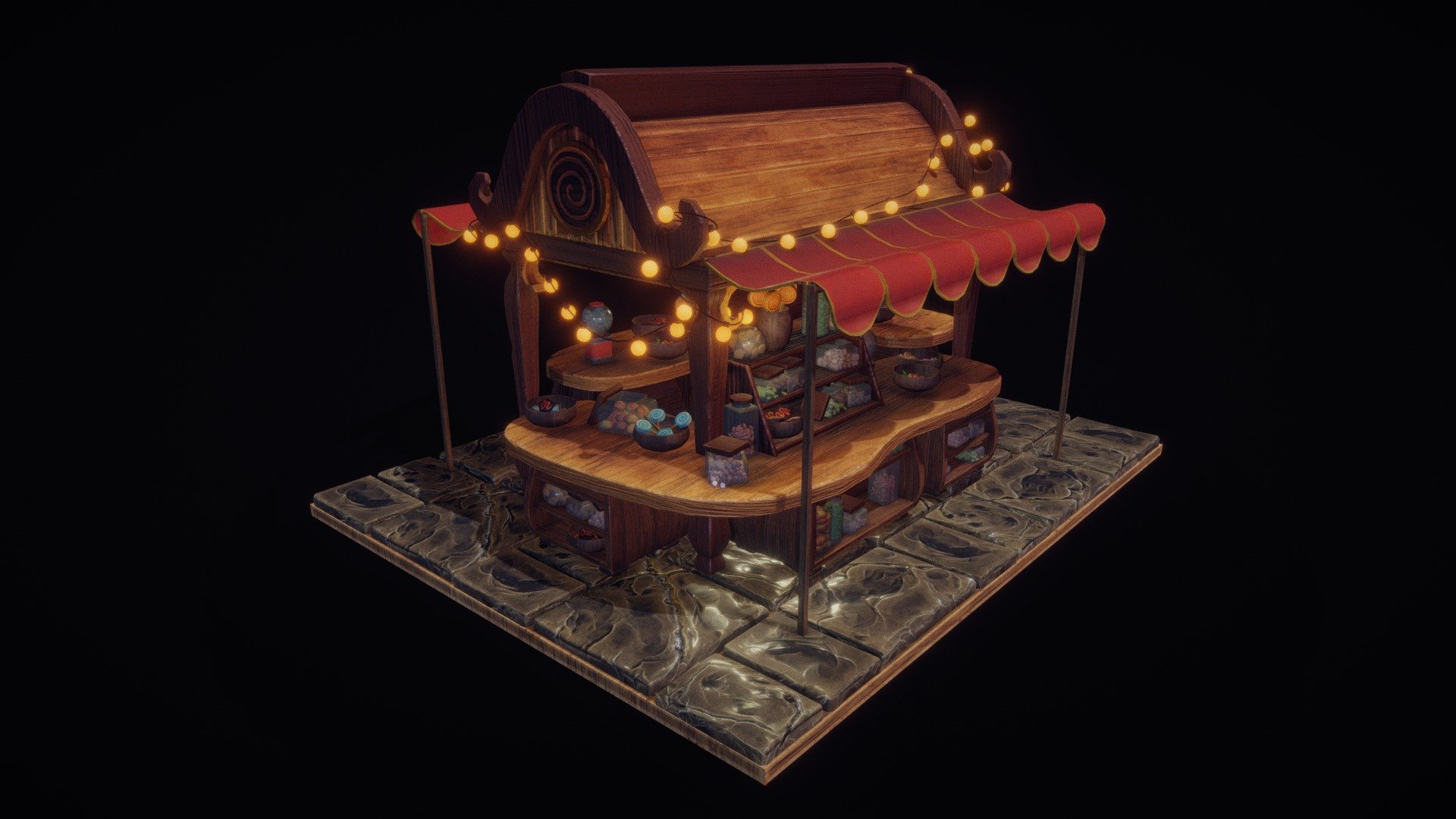I made this model for the Sketchfab weekly challenge (Sweets). For me it became a personal challenge to make everything as quickly as possible, so I tried to reuse as much as I could. I really enjoyed taking part in the challenge and I am pretty happy with the result c: - Candy Store - Buy Royalty Free 3D model by Julius (@darlingjulia0) 3d model