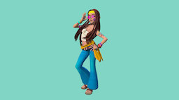 Hippie cartoony, 60s, hippie, youngwoman, maya, photoshop, stylized