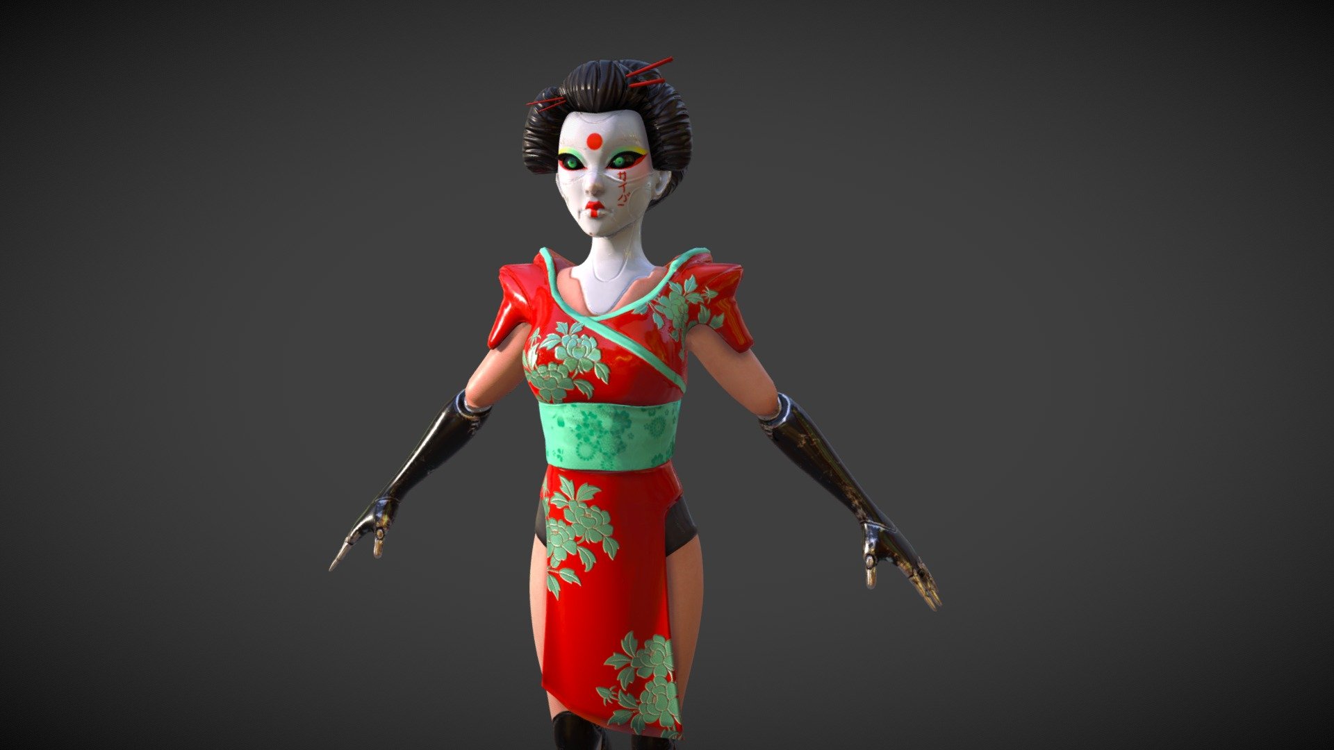 A high poly sculpt of a semi-realstic cyberpunk geisha character.

(low polyretopolgzed: 47 tris) 

Final Renders:  - Rebecca_character_low_poly - 3D model by Becca Hodson (@BeccaHodson) 3d model
