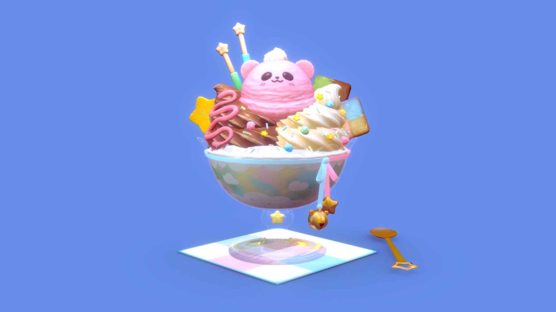 The ULTIMATE parfait!!!!! This was a little baking practice I did where I first made the lowpoly, then made the highpoly and the sculpting of it all in Maya! Textures were done in Substance Painter! - Icebear Parfait - 3D model by icebell (@icedbell) 3d model