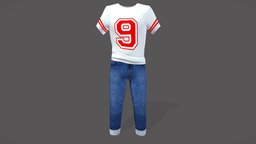Mens Rolled Legs Denim Pants And Tshirt white, tshirt, fashion, legs, clothes, sports, pants, stylish, jeans, mens, outfit, handsome, denim, rolled, pbr, low, poly, blue, male