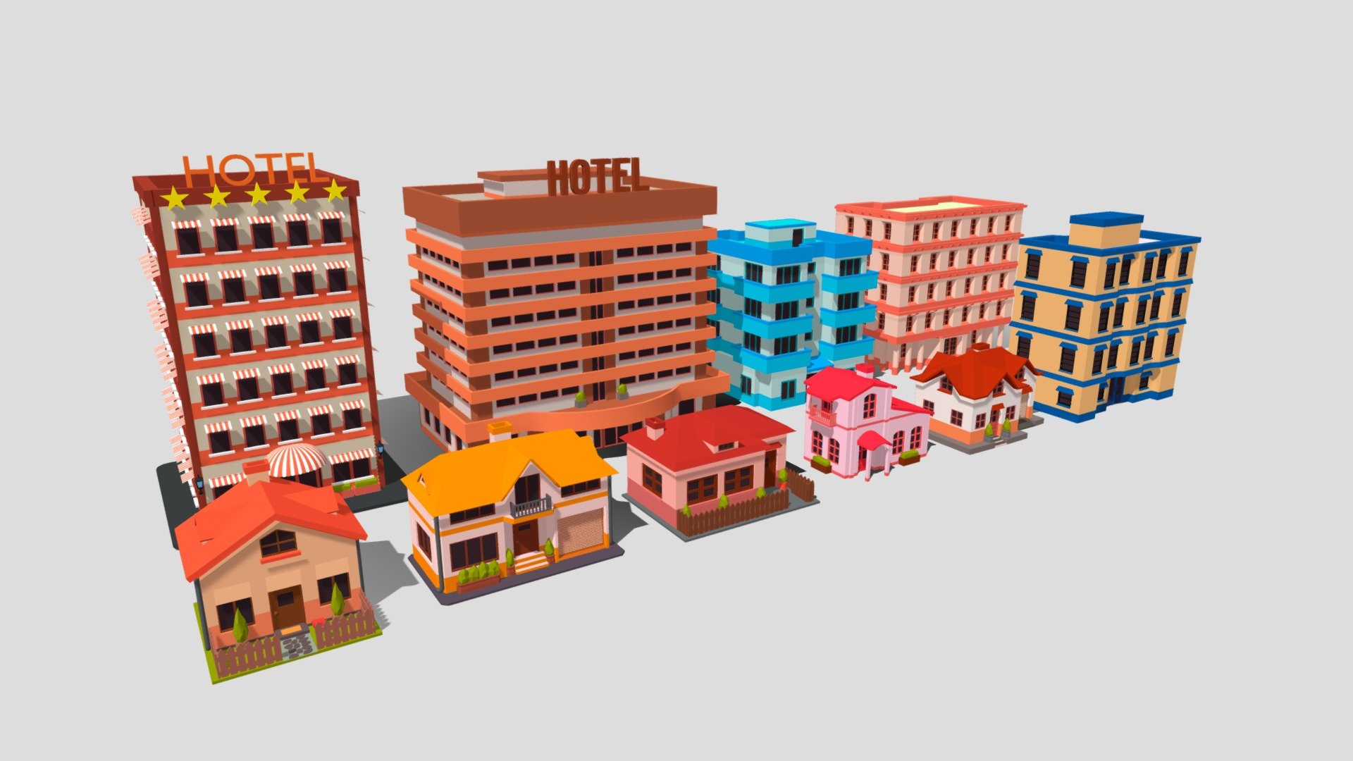 Low poly accommodations buildings part of lowpoly city pack - Low poly accommodations buildings - Buy Royalty Free 3D model by assetfactory 3d model