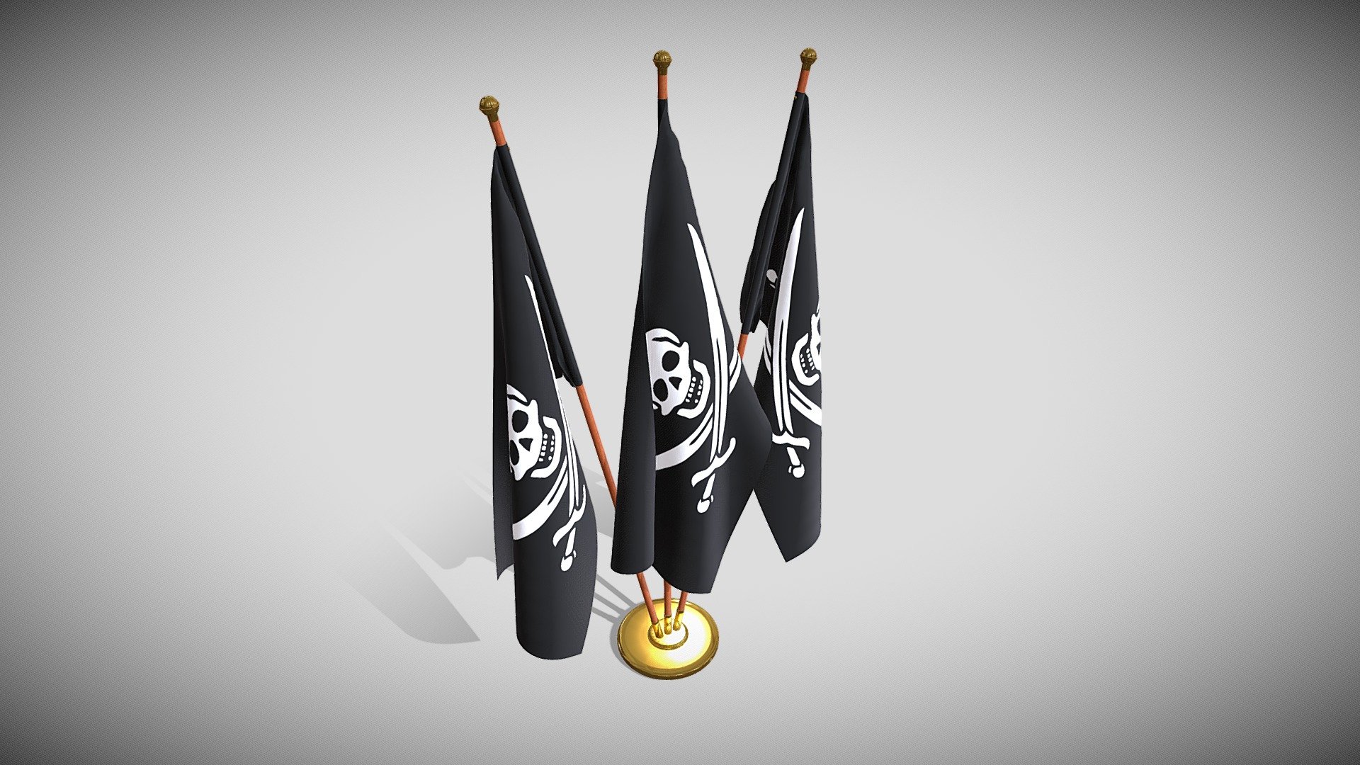 Set of four flag setups(exterior flag and three different office flags).

File formats:
-.blend, rendered with cycles, as seen in the images;
-.obj, with materials applied and textures;
-.dae, with materials applied and textures;
-.fbx, with material slots applied;
-.stl;

3D Software:
This 3d model was originally created in Blender 2.79 and rendered with Cycles.

Materials and textures:
The model has materials applied in all formats, and is ready to import and render .
The model comes with multiple png image textures.

Preview scenes:
The preview images are rendered in Blender using its built-in render engine &lsquo;Cycles'.
Note that the blend files come directly with the rendering scene included and the render command will generate the exact result as seen in previews.
The flags are on different layer each for convenience.
For each format there are separate files for each of the four flag setups 3d model