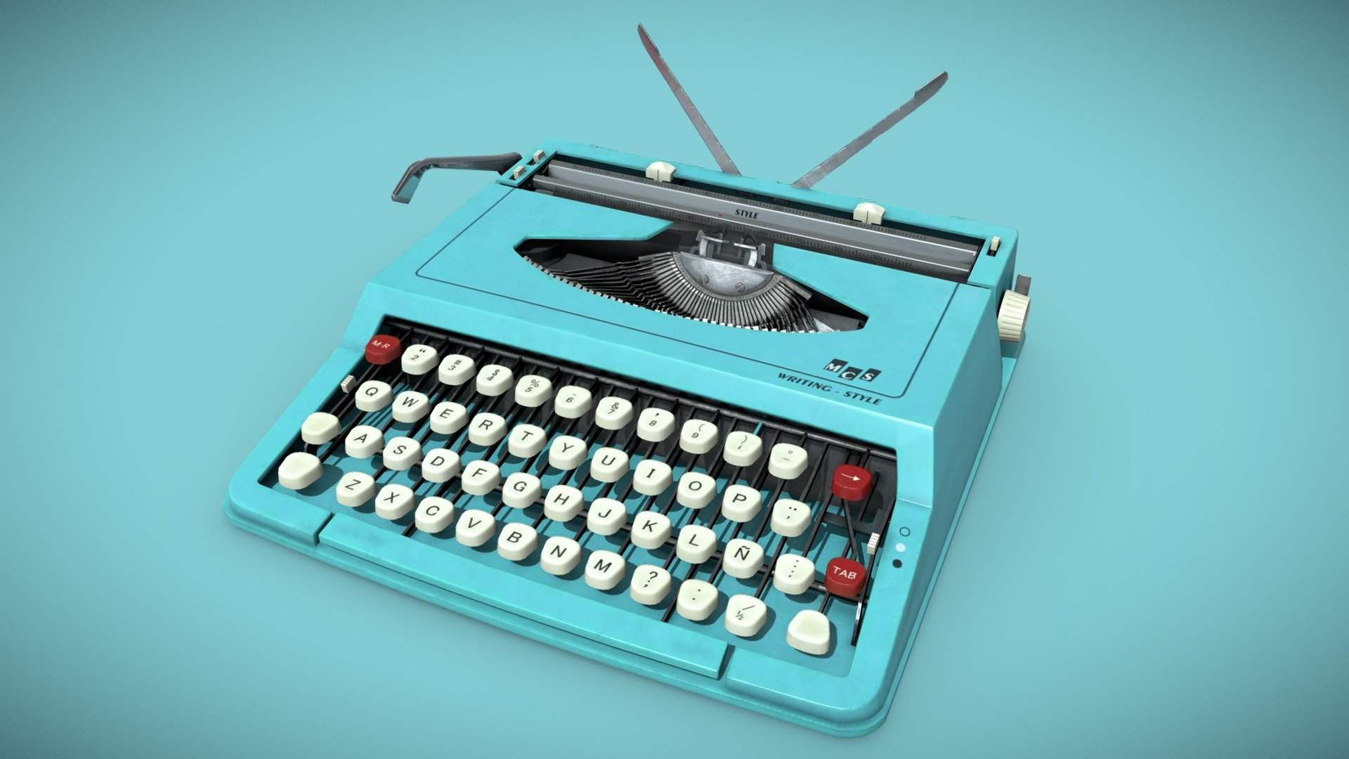 Low poly typewriter with 10547 polys pop style. Centered with real measures and PBR textures in 4096 x 4096 and only quads 3d model
