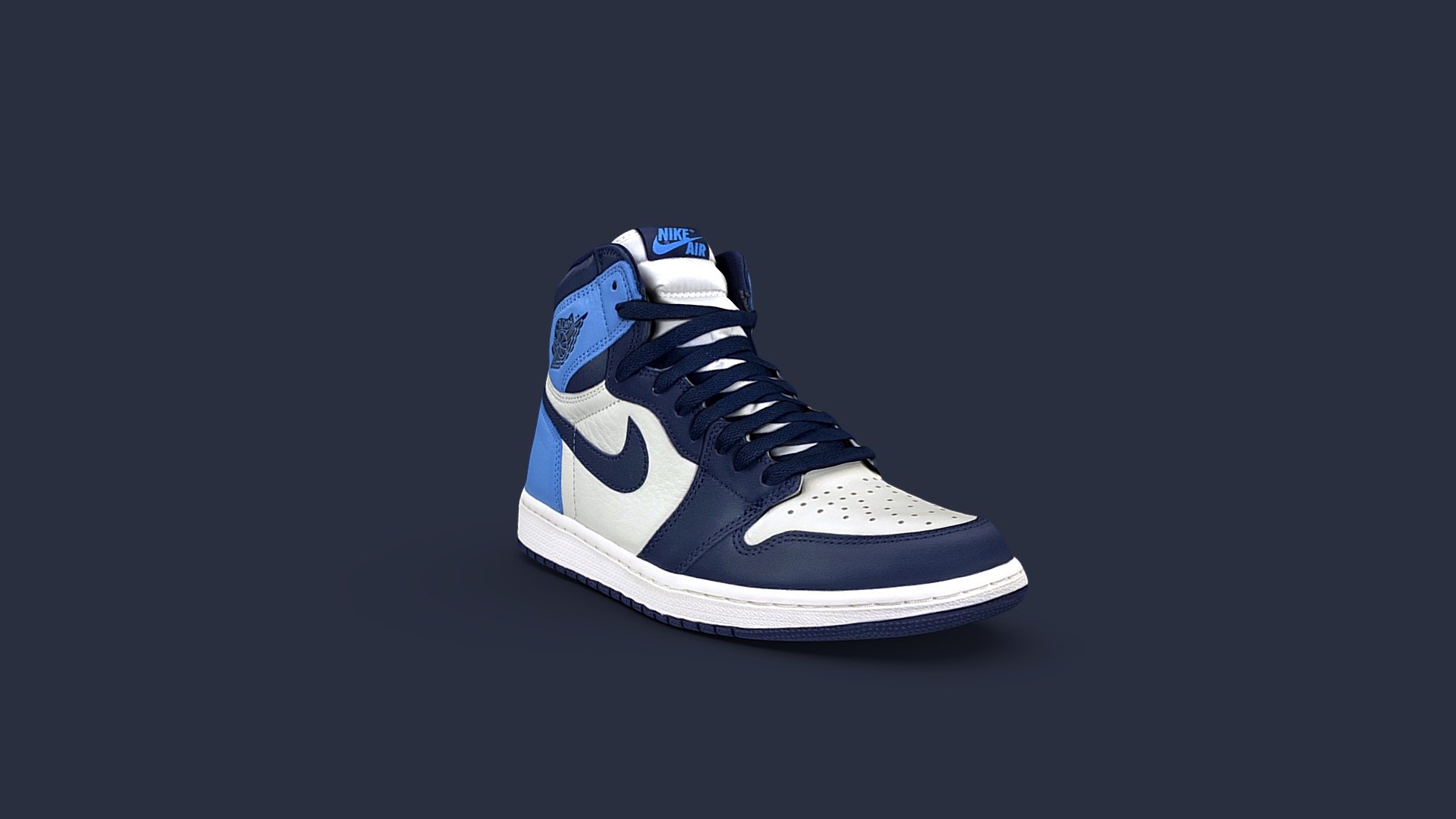 A 3D model of Air Jordan, the brand adds a new colorway to it’s hot streak of Jordan 1 releases with the Air Jordan 1 “Obsidian / University Blue”. Since its debut in 1985, the Air Jordan 1 has been a cultural monument, breaking barriers between the court and the streets. Jordan Brand has continued to shed new light on this timeless silhouette and does so with this release.

Black Ink Immersive - Air Jordan 1 Retro High Obsidian UNC - 3D model by Black Ink (@blackink) 3d model