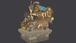 Inventors House medieval, game, 3dsmax, lowpoly, gameart, house