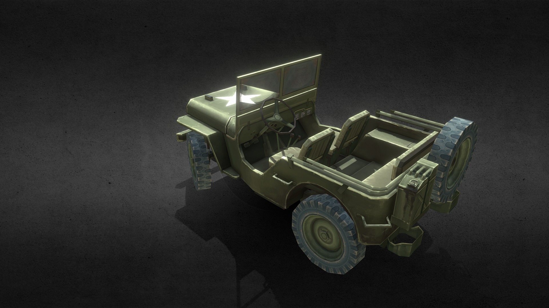 Low polly model of WWII USA Jeep
Diffuse Only.

Programs Used.
Blender 3D
Krita - Willys Jeep - 3D model by ZeroFrost 3d model