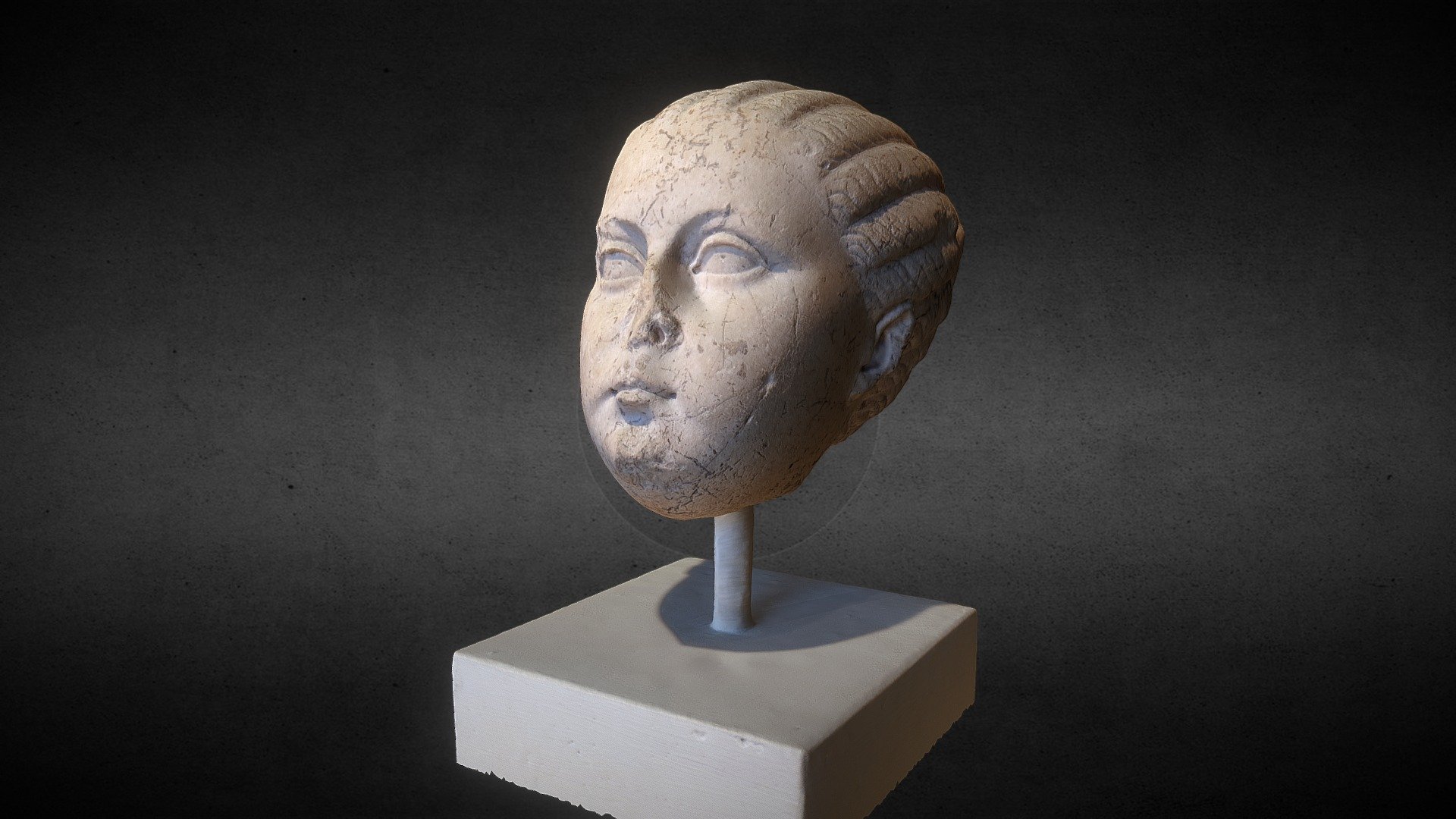 portrait of a little girl, beginning of the 2nd century, Rome (?), Marble.Musée du Cinquantenaire (Brussels, Belgium). Made with Reca Photo Pro from AutoDesk.

Girl hairstyle next to melon, in this case a retro vogue recalling the Claudian era.

For more updates, please consider follow me on Twitter (@GeoffreyMarchal) 3d model