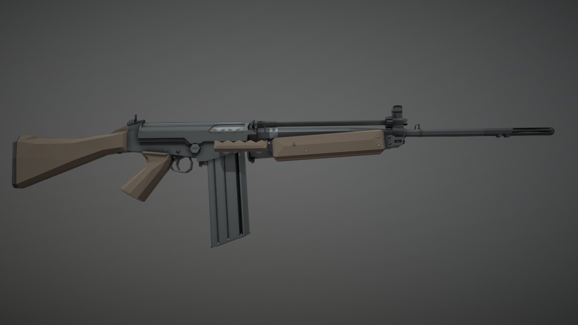 low-poly model of the Australian L2A1 Squad Automatic Rifle, a weapon based on the L1A1 SLR, but with a few changes such as a thicker barrel, a bipod, and a 30 round magazine as well as full auto capability, to make it function as a machinegun/squad automatic weapon, similar to the russian RPK rifles 3d model