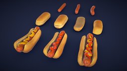Stylized Hot Dogs and Buns food, ketchup, prop, meat, sandwich, newyork, bbq, stylised, snack, bread, fastfood, bun, props, hotdog, buns, pickle, mustard, foods, sausage, assetpack, stilized, foodcart, barbecue, streetfood, hot-dog, stilised, fast-food, sausages, fortnite, sausagedog, breadroll, asset, topping, relish