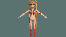 T pose rigged model of Sailor Moon cute, teenage, manga, teen, uniform, woman, beautiful, usagi, pretty, schoolgirl, sailor-moon, usagi-tsukino, character, girl, female, human, anime, rigged, japanese, bishojo-senshi-sailor-moon