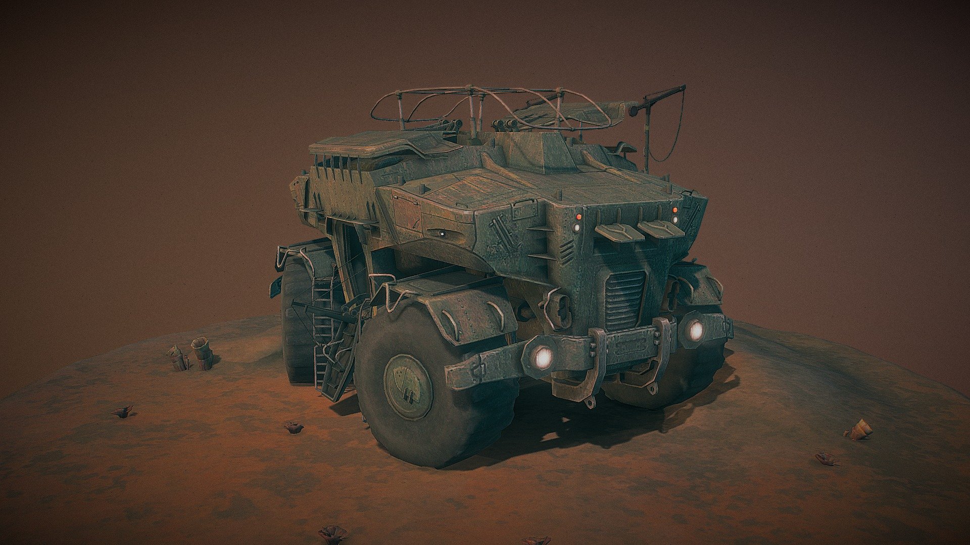 The Trugga (Tortoise) is a class-4 multi-purpose vehicle, mainly used for exploration and field support tasks by the Nedarian Mechanized Cavalry Division.

A vehicle model created for the game Hellsands: Tales of Medrask, 
modelled and textured in Blender 3d model