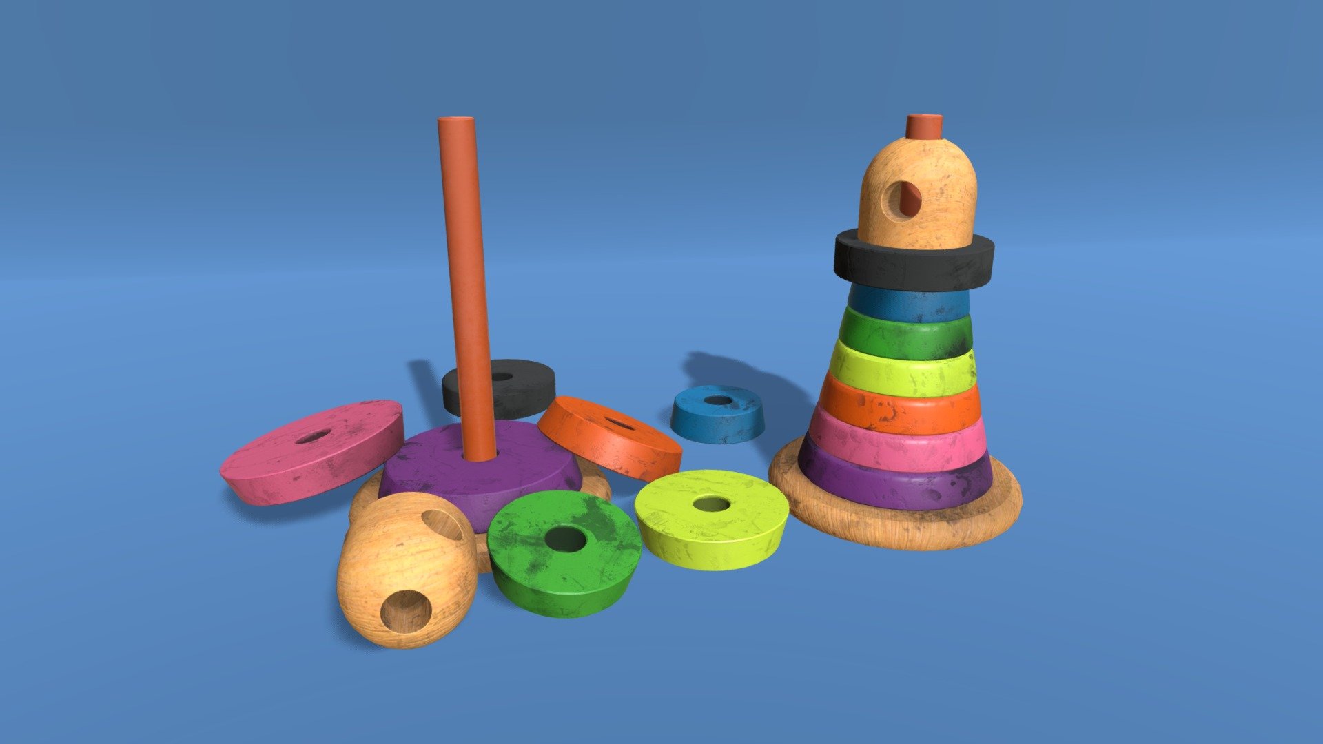 Children's toy pyramid. Studied texturing in Substance Painter 3d model