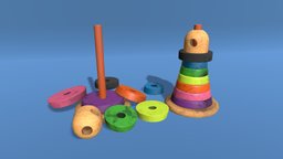 Toy pyramid toy, pyramid, colorful, substance-painter, kids-toys