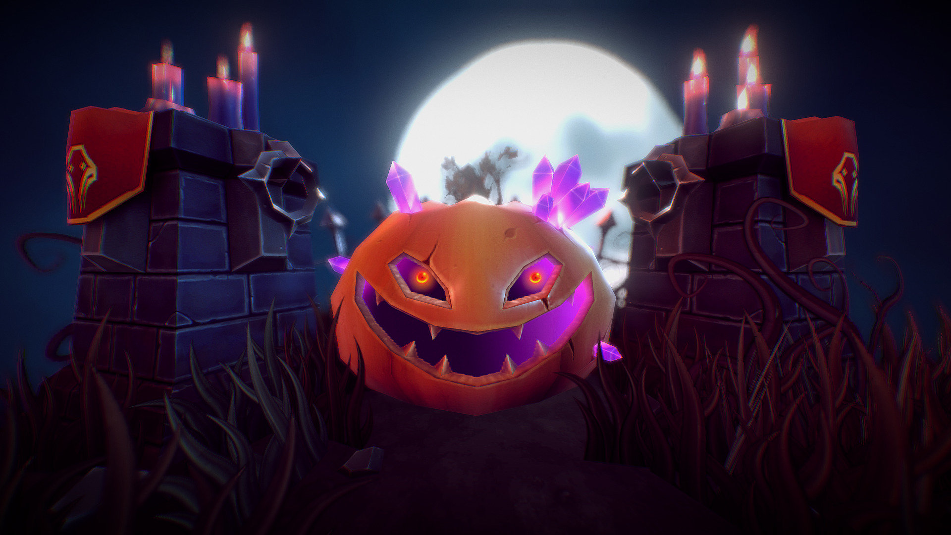 Just a small scene I've made for fun. Low poly models + hand painted textures only. Color map and spec map combined with PBR.

Music: Composed by Mike Morasky (Valve sound director) and performed by Valve Studio Orchestra.

more pictures - Happy Halloween 2017 - 3D model by Sebastian Irmer (@.sebastian.) 3d model