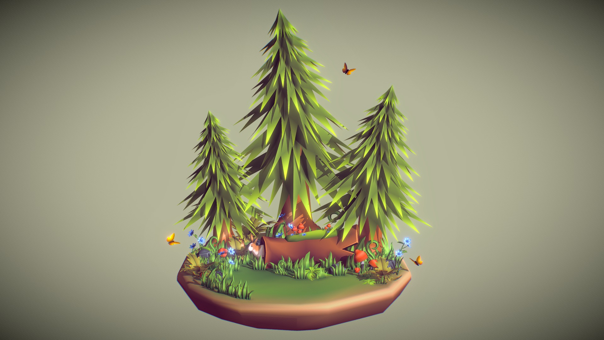 A forest diorama without textures.   VERTEX COLORS only.

This technique is used for mobile games. No textures = low VRAM usage + fast loading times 3d model