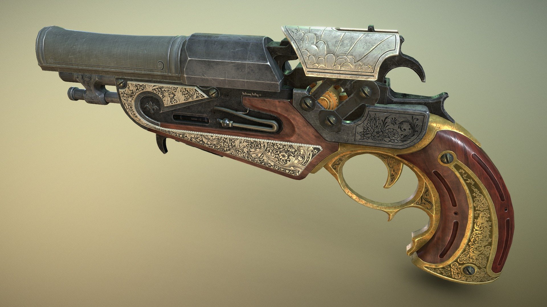 Concept art by Jeremy Love 

An Old Project Rendered Recently 

Texture Worlflow: Non-PBR, Spec/Gloss - Hero Revolver Gun - Buy Royalty Free 3D model by gokulpanchal 3d model