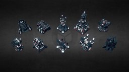 Tower Defense Construction Kit. Mobile Friendly. kit, tower, set, craft, defense, strategy, moba, unity, asset, mobile, sci-fi, 3dmodel, construction, space