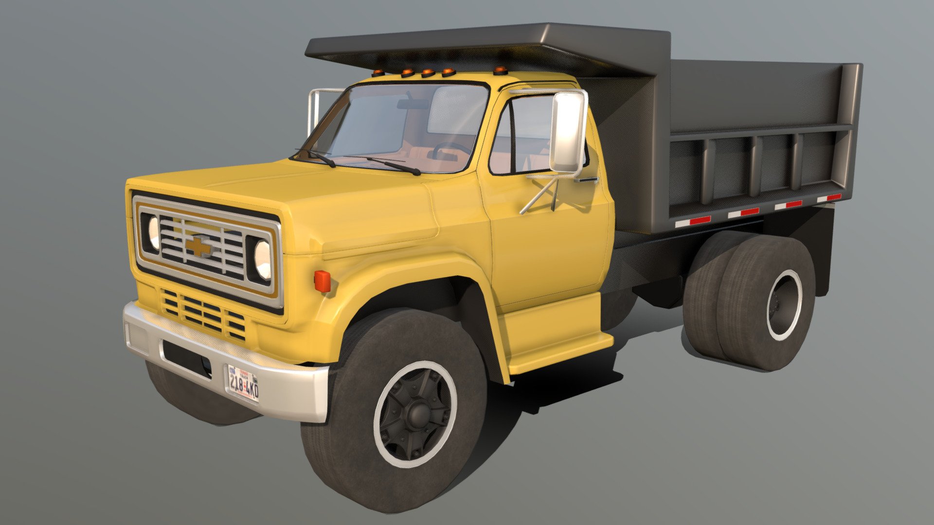 Mid-poly model of a 1981-1990 Chevrolet Kodiak dump truck. All scratch modelled by me. 

Exterior - 22,305 tris

Interior - 10,834 tris

Wheels and tires - 19,682 tris

Low poly chassis - 1,296 tris

Total - 53,639 tris - Chevrolet C70 Dump Truck - 3D model by n1ck (@captainpisslord) 3d model