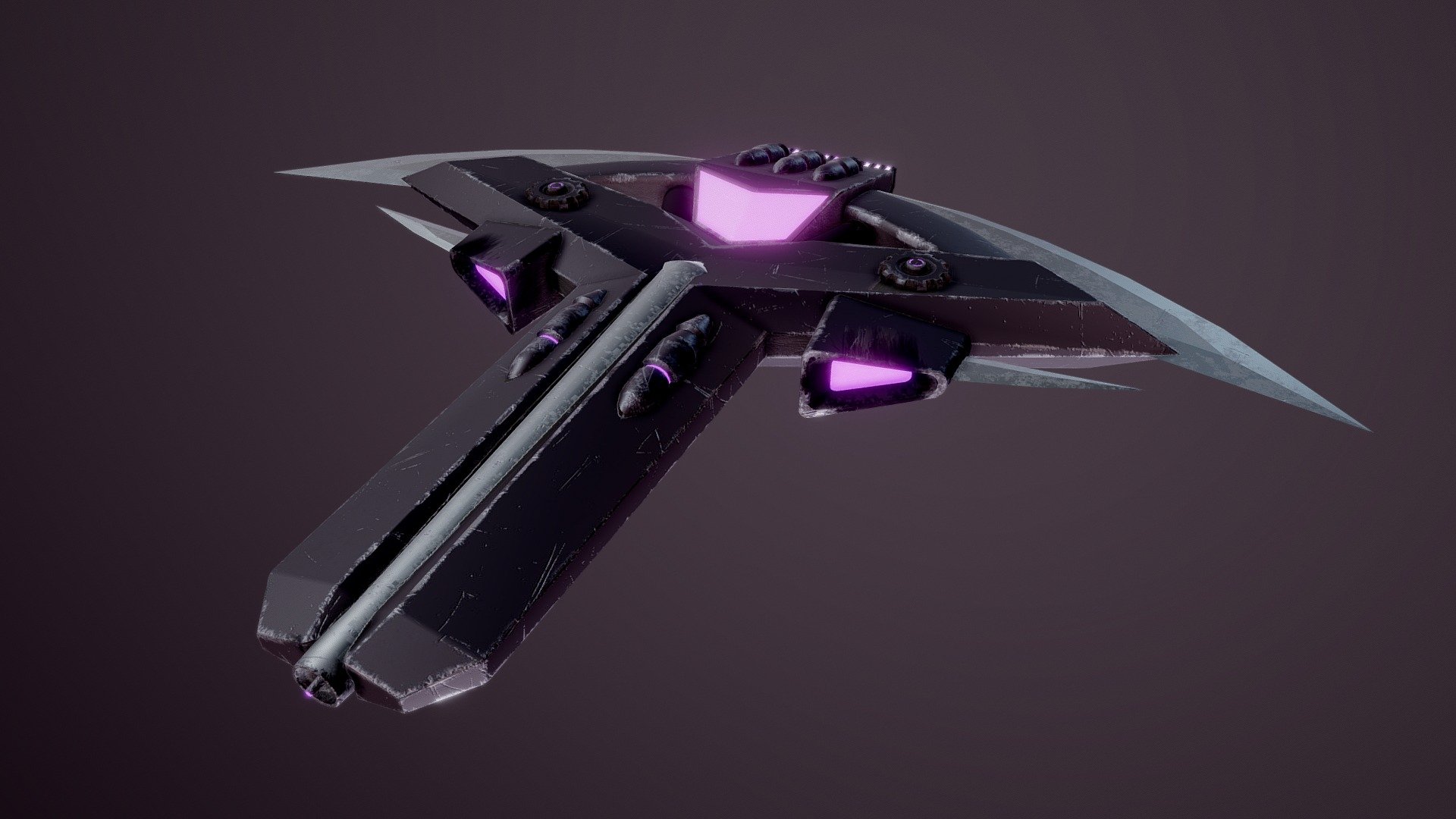 An alien space-pirate attack ship. The once sleek black finish has been worn down from decades of use. 

This model was created in Maya and textured with Substance Painter 3d model