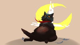 Black Creggson cat, stylised, blackcat, handpainted, blender, evil
