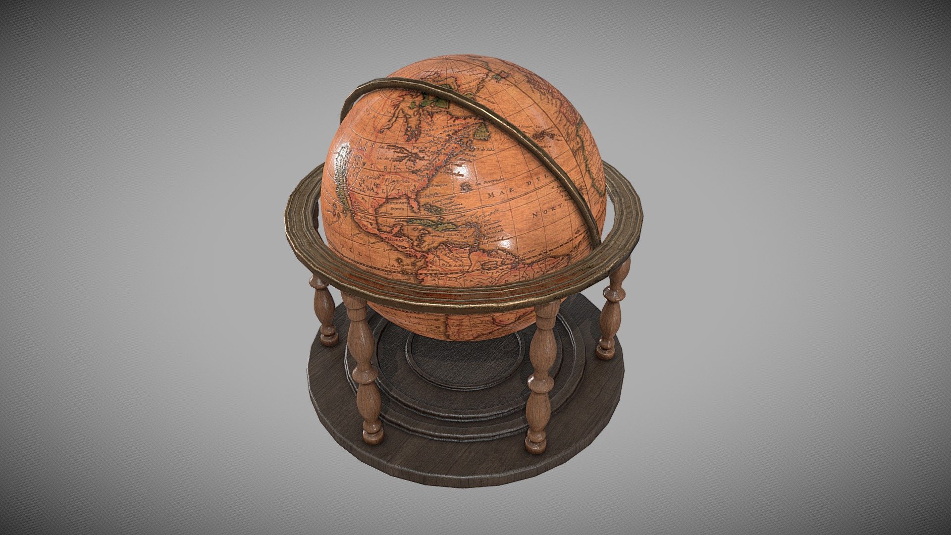 wooden vintage globes, 4k pbr mapping - vintage globes - Buy Royalty Free 3D model by distant_voices 3d model