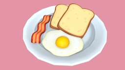 Breakfast food, plate, meat, breakfast, morning, bread, early, eggs, toast, homemade, warm, fried, bacon, prepared, yolk, noms, wakeywakey, substancepainter, substance, maya, handpainted