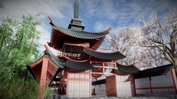 Pagoda Structure Scene pagoda, collection, bamboo, cherryblossom, assetpack, asian-art, cherryblossoms, japanesehouse, asian-architecture, blender, blender3d, modular, wall, japanese, pagodas