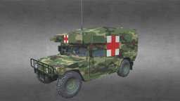 Military Ambulance HMMWV M997 Low Poly cross, red, vray, ambulance, army, desert, rig, support, emergency, hospital, humvee, hummer, station, rescue, hmmwv, vehicle, military, car, medical, war, m977a1, m997